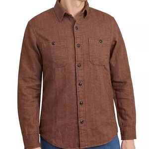 Lands End Chevron Brown Button-Up Flannel Shirt‎